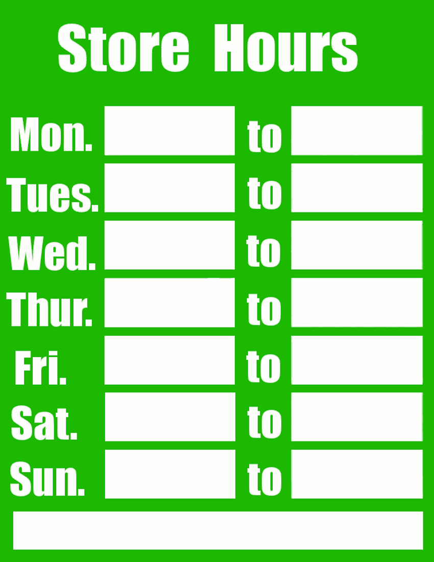 Free Sign Open And Close Hours Templates Printable